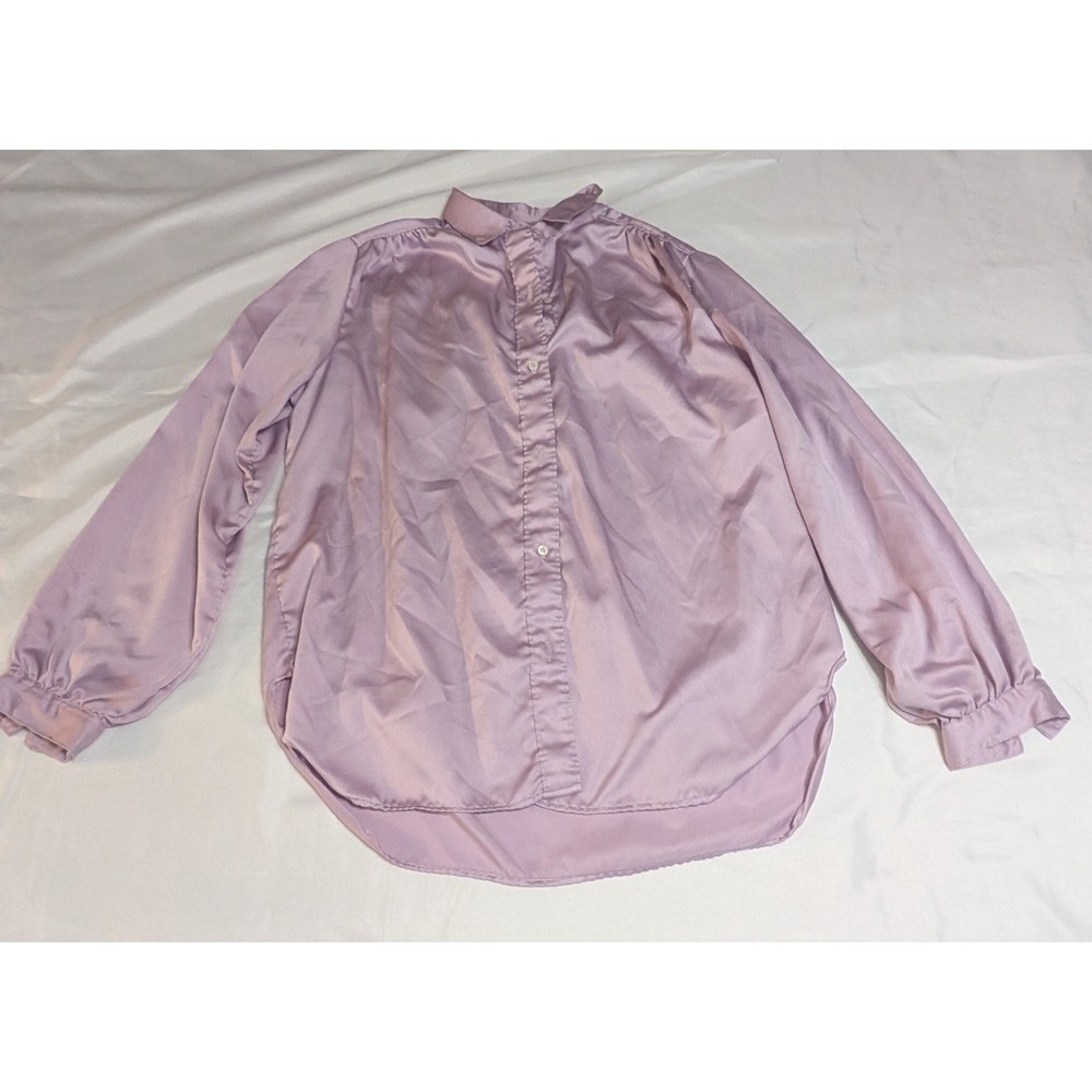 Evan-Picone Blouse Women Medium Lilac Good Vintage Satin Button Down Long Sleeve